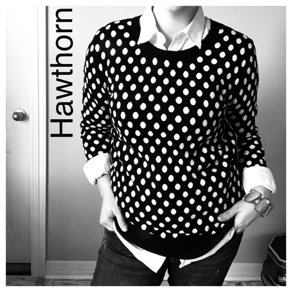 41 Hawthorn Sweaters - Hawthorn Polka Dot Cotton Sweater, Black and Ivory
